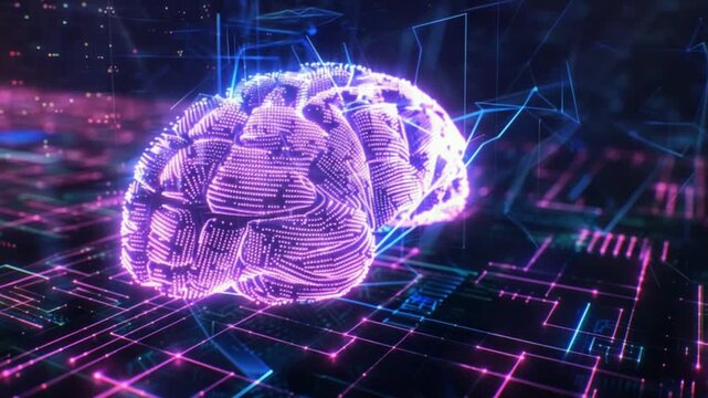 Futuristic digital brain glowing with vibrant energy, representing artificial intelligence and advanced technology.