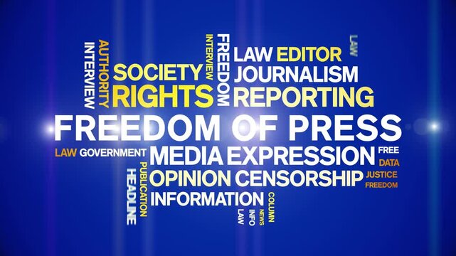 Freedom of Press animated word cloud-text design animation tag kinetic typography seamless loop.