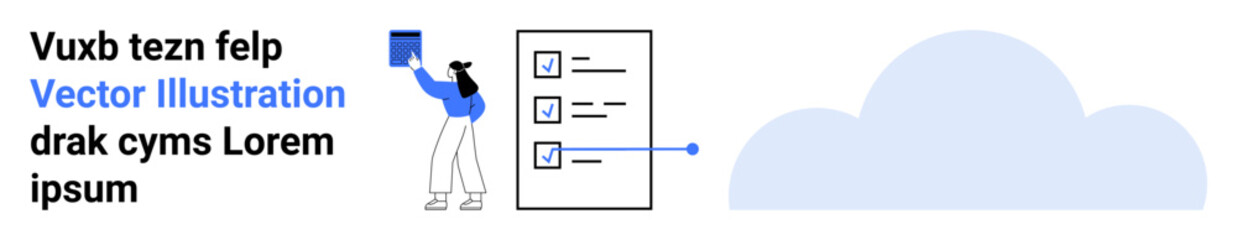 Data storage, cloud computing, file management, digital organization, technology, remote access. Person uploading file to cloud with a checklist. Data storage and cloud computing concept