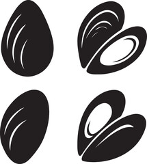  mussel shell icon silhouette vector illustrations