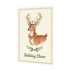 Fototapeta premium Festive Watercolor Christmas Reindeer Holiday Greeting Card