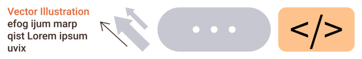 Coding, programming, software development, modern UI, navigation, data flow. Minimal elements with code symbol, arrows and ellipsis. Coding and modern UI concept