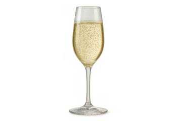 Glass of sparkling wine with golden bubbles, celebrating a special event, cheers, toast concept on transparent background