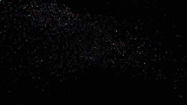 Swirling multicolored particles illuminate a dark void