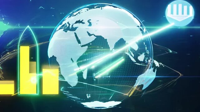 Global financial market growth and digital data flow.