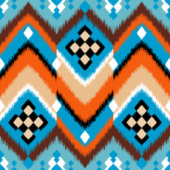 Ethnic ikat dye yarns weaving seamless pattern. Vector hand drawn craftsmanship, embroidery, bohemian, abstract geographic art fabric ikat textile material design for clothing, wallpaper, carpet