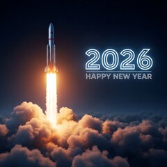 Dramatic New Year 2026 image of a rocket launch, symbolizing ambitious goals, progress, and a new start