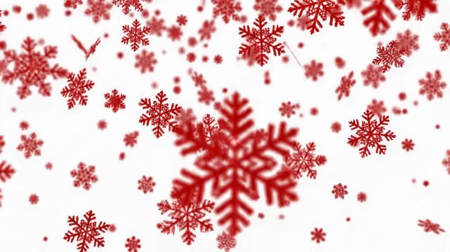 Falling red snowflakes against white background seasonal festive design elements