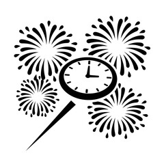 Countdown clock fireworks tilted projection silhouette vector illustration