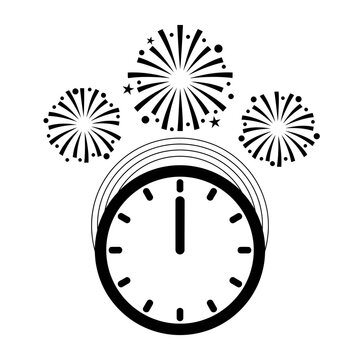 Countdown clock fireworks overclock upperburst silhouette vector illustration