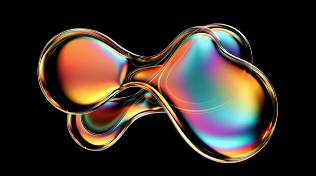 Abstarct morphing oil blob wallpaper. Illuminated shape. Black background and colourful glowing. Gradient chrome scratched texture