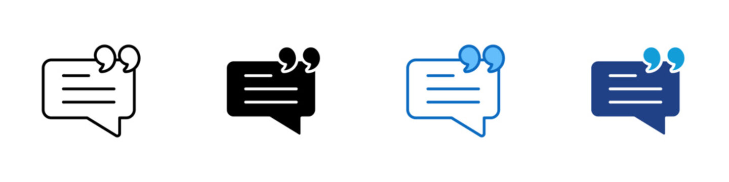 Quotation Message Multiple Style Icon Design Vector - speech box with quotation marks, representing communication, messaging, and dialogue