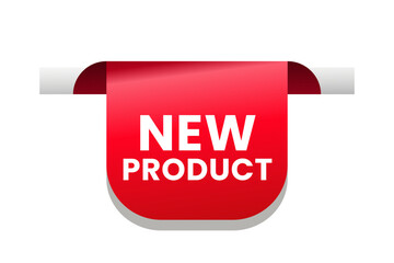 New product red rounded ribbon tag, ideal for e-commerce, websites, marketing materials, and promotions to immediately highlight top-performing products or services
