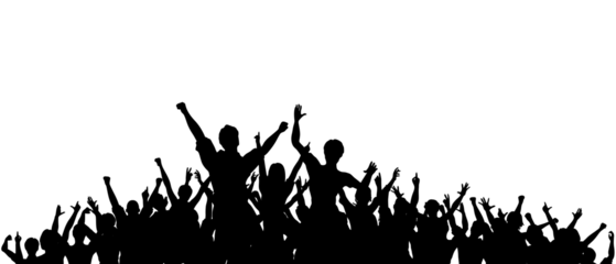 Black vector silhouettes of grass and people dancing in a crowd at a disco club concert celebration