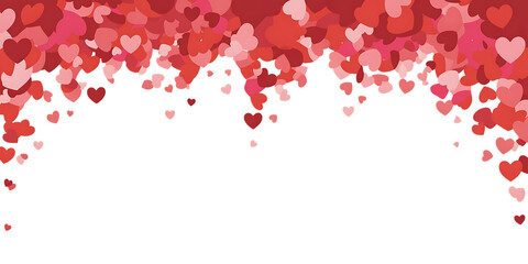 Falling cascade of various shades of red and pink hearts creates a beautiful romantic border design against a transparent background perfect for celebrations