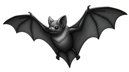 Cartoon Bat Outline, Smooth Contours, Isolated on White.
