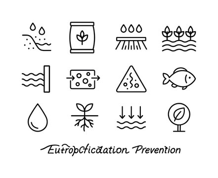Eutrophication Icon Set. Eutrophication Prevention. Line icon se