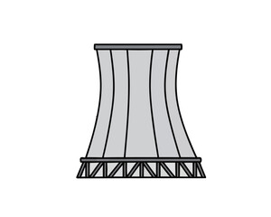 Line art illustration of a cooling tower, an essential industrial structure representing power generation and energy production facilities in a global context