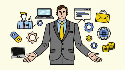An illustration of a professional representing the diverse aspects of modern business and technology isolated on transparent background, Vector