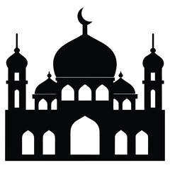 Mosque Silhouette with Domes and Minarets
