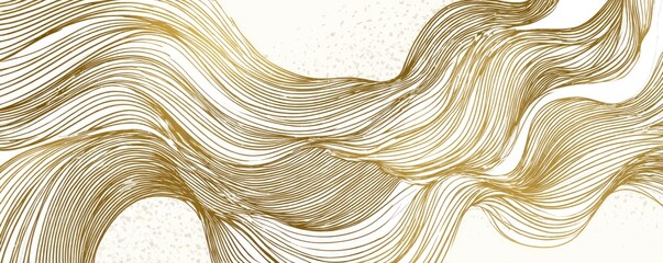 Abstract flowing gold lines artwork on a white background, wavy strokes