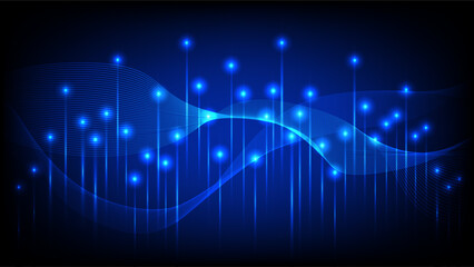 Glowing blue light points and flowing wave lines create a modern, futuristic tech background ideal for digital and innovation themes