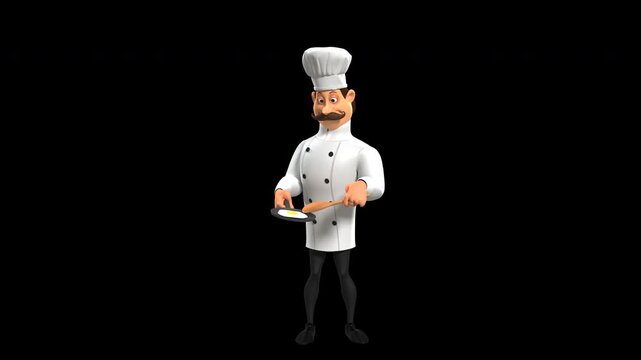 3D animated chef character performing a jump‑in entrance and additional motion poses on a alpha background. ideal for culinary branding, restaurant promos, explainer videos, and social media content