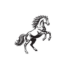 Shio Fire Horse vector illustration. 2026 Chinese New Year Zodiac symbol. Black rearing stallion silhouette. Wild mustang animal logo design isolated on white background.