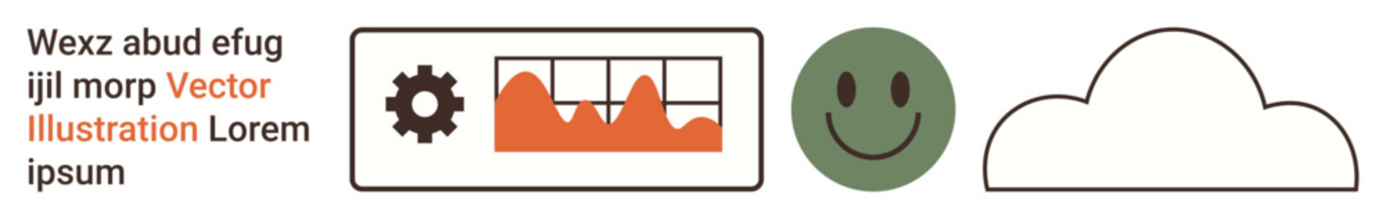 Data visualization, technology tools, user interface, emotion, internet services, cloud computing. Combination of chart, smile face and cloud outline. Data visualization and technology tools concept