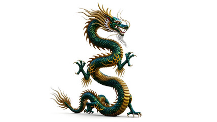 Obraz premium Majestic Chinese Dragon Full Body on White Background.