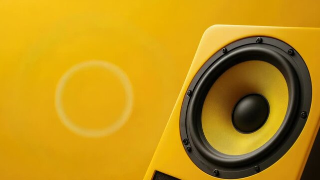 Video A detailed view of a speaker on a bright yellow background, ideal for use in presentations or product demos