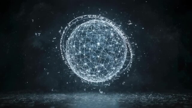Abstract glowing globe of interconnected nodes and floating digital particles