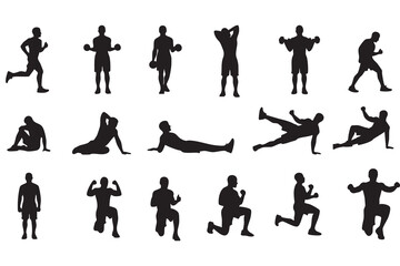 Fitness Silhouette Bundle Male & Female Workout Gym Yoga Exercise Vector Set