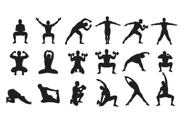 Fitness Silhouette Bundle Male & Female Workout Gym Yoga Exercise Vector Set
