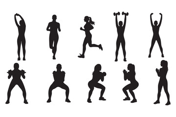 Fitness Silhouette Bundle Male & Female Workout Gym Yoga Exercise Vector Set