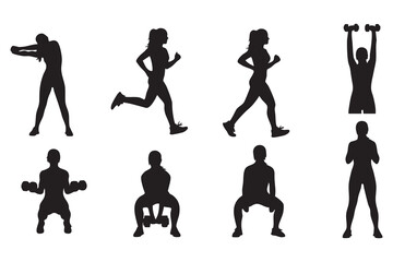 Fitness Silhouette Bundle Male & Female Workout Gym Yoga Exercise Vector Set