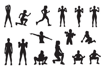 Fitness Silhouette Bundle Male & Female Workout Gym Yoga Exercise Vector Set