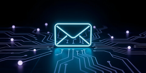 Email communication on circuit board background