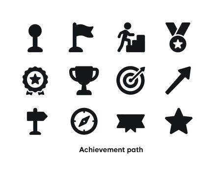 Achievement Path Icons. Achievement path. Solid icon set of achi