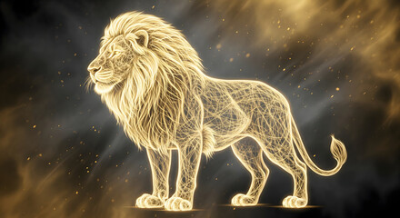 Majestic Golden Lion Aura Illustration - Symbol of Power and Royalty