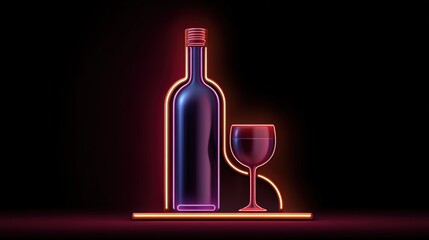 Vibrant neon sign featuring wine bottle and glass on dark background for bar and lounge decoration