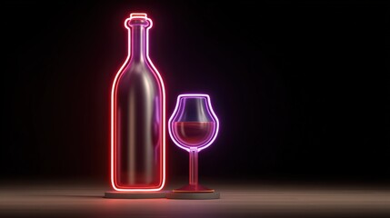 Vibrant neon sign featuring iconic wine bottle and glass shape for bar decor and nightlife ambiance