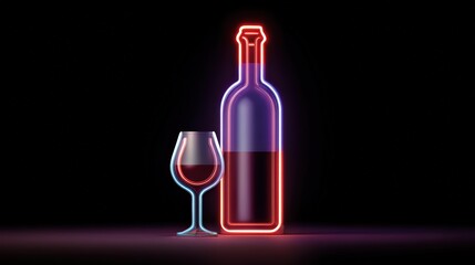 Vibrant neon sign featuring wine bottle and glass design for modern decor or bar ambiance