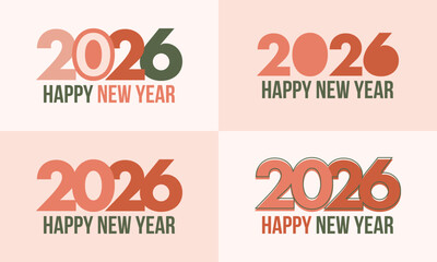 2026 Happy New Year. Greeting Card Design with Modern Retro Typography