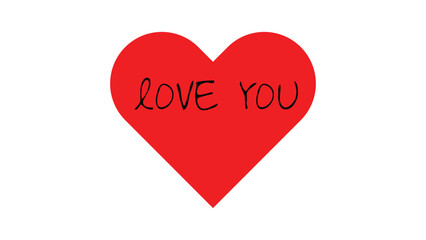 Red heart with black handwritten love you text valentine