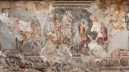 Classical greco roman mosaic depicting mythological scene for historical art and cultural design