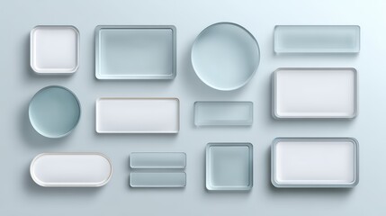 Modern user interface elements featuring frosted glass buttons and frames for digital design projects