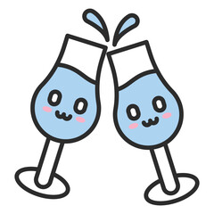 Obraz premium Champagne Glasses – Cute New Year Outline Vector Illustration