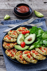 minced chicken cherry tomatoes patties on a plate