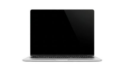 Laptop computer with black screen isolated on black background isolated on transparent background